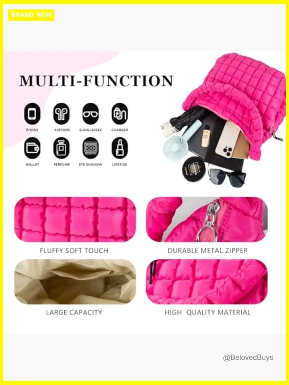 Quilted Puffer Tote Bag Crossbody Shoulder Hobo Nylon Travel Carryall